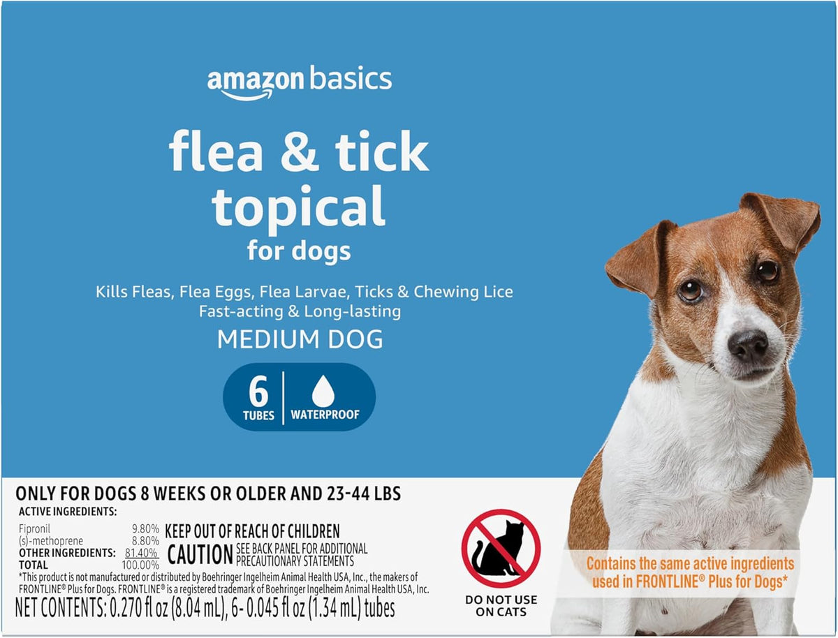 Amazon Basics Flea and Tick Topical Treatment for Medium Dogs (23-44 Pounds), 6 Count (Previously Solimo)