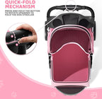 Magshion 3-Wheel Pet Stroller for Small/Medium Dog Cat, Up to 33lbs, Pink | Foldable Travel Jogger w/ Breathable Mesh Cover, Lightweight Design, Safety Tethers, Cup Holder & Storage Basket