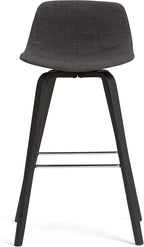 SIMPLIHOME Randolph Counter Stools (Set of 2) - 28 Inch Seat Height Upholstered Bentwood Kitchen Seats in Charcoal Grey Black Linen Look Fabric, Mid Century Seating with Curved Backrest and Footrest
