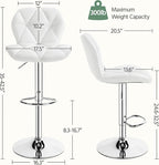 Yaheetech Bar Stools Set of 4, Adjustable PU Leather Swivel Barstools, Modern Counter Stools with Back and Footrest, Counter Height Barstools for Bar, Kitchen, Dining Room, White