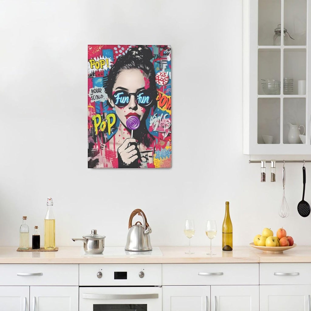 Fashion Women Wall Art Glam Modern Artwork for Girls Banksy Street Graffiti Pop Art Canvas Pictures Painting Print Framed Decorations Gifts for Bedroom Living Room Office 16"x24"