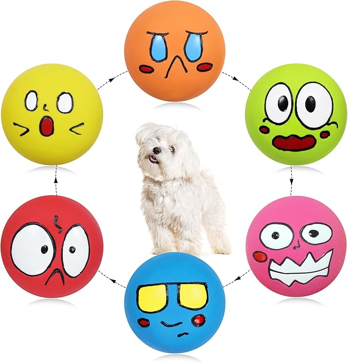 Squeaky Dog Toys, Natural Rubber Dog Balls Durable for Small & Medium Puppy/Dogs Playtime 6 Pcs/Set