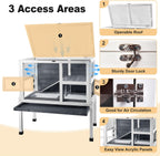 2-Story Guinea Pig Cage with Stand, Indoor Wooden Hamster Cage with Ramp, Pull-Out Tray, Hideout & Platform, Acrylic Transparent Small Animal Habitat for Chinchillas, Ferrets, Hedgehogs,Grey