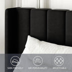 King Size Bed Frame with Wingback Headboard, Upholstered Platform Bed, No Box Spring Needed, Sturdy Wooden Slat Support, Easy Assembly, Black