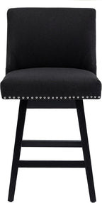 Bar Stools Set of 2, 26 Inch Upholstered Barstools with 13.8" High Back and Footrest, Swivel Counter Height Barstools for Kitchen Island Home Bar Performance Fabric Black