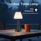 Cordless Table Lamp, Rechargeable Touch LED Lamp with 3 Color Temps & Stepless Dimming, Portable Battery Operated Light for Bathroom, Shower, Bedroom, Patio, Indoor/Outdoor Use, IP65 Waterproof