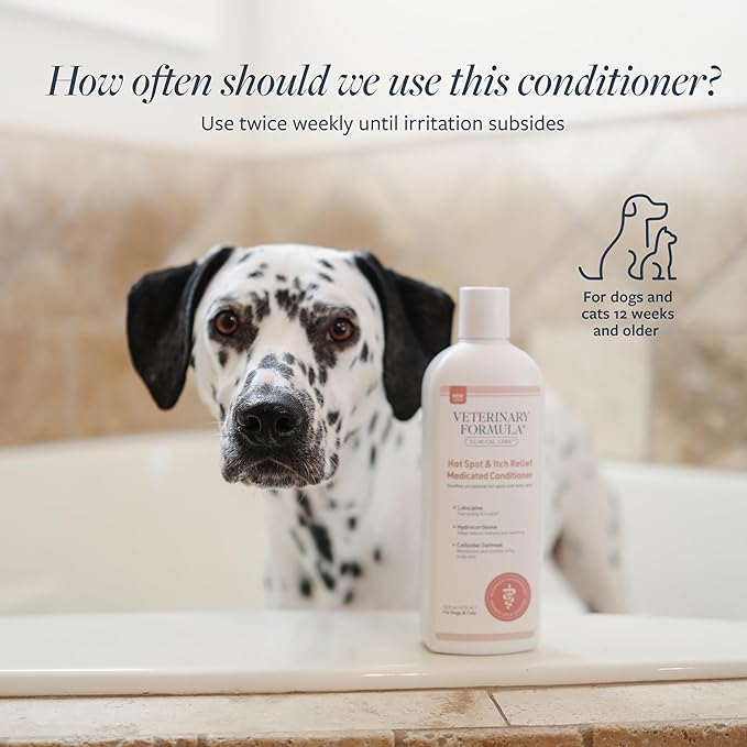 Veterinary Formula Clinical Care Hot Spot & Itch Relief Cat & Dog Medicated Conditioner, 16 oz – Oatmeal Conditions Skin for a Lustrous Coat, Formulated to Help Alleviate Itchy Skin