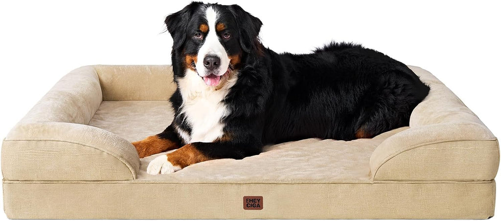 EHEYCIGA Orthopedic XL Dog Beds, Waterproof Memory Foam Dog Bed for Extra Large Dogs, Non-Slip Bottom and Egg-Crate Foam Big Pet Couch Bed with Washable Removable Cover, Graige