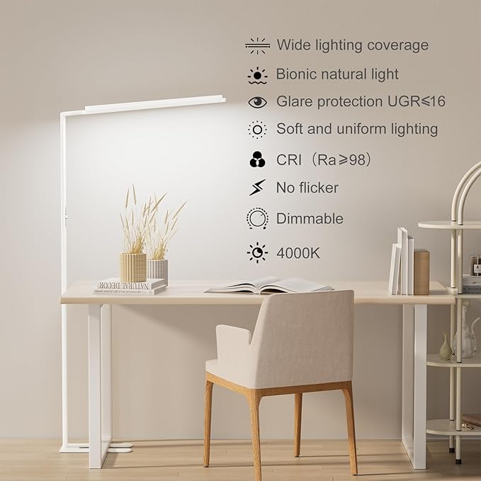 LED Floor Lamp,Full Spectrum 4000K Natural Daylight Eye-Caring Reading Lamp,Dimmable Light,Multiple Diffuse Reflections Aluminum Tall Standing Lamp for Living Room Kids Study Home Office - White