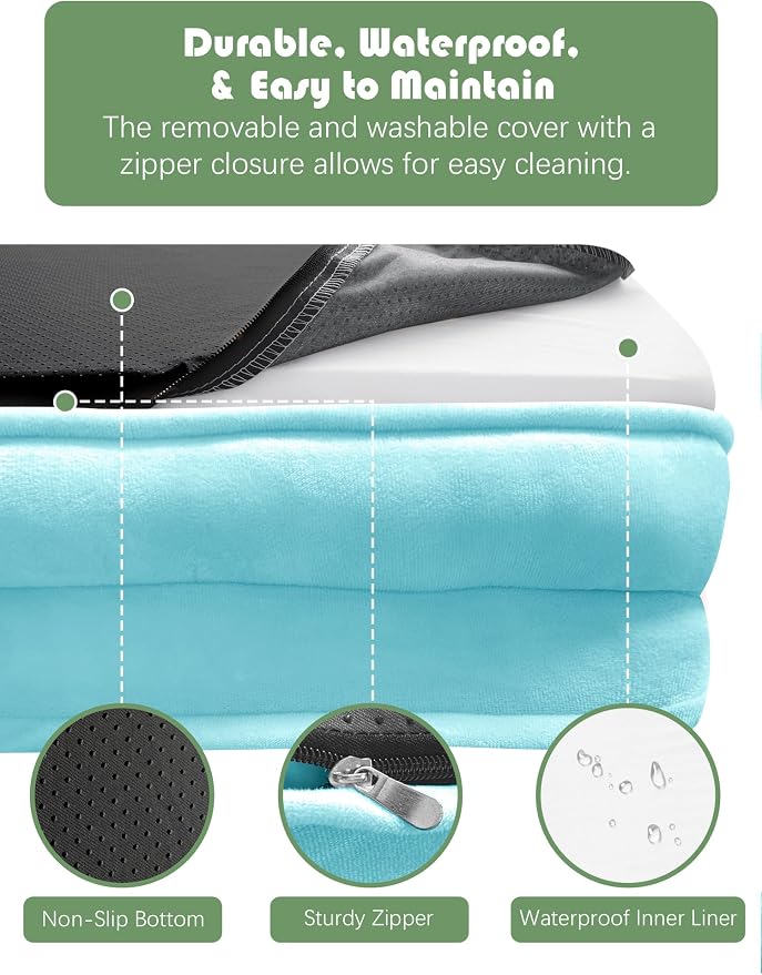 Spotted Play Orthopedic Dog Bed with Sides - Sofa Beds for Extra Large Dogs, Supportive Foam Pet Couch Bed with Washable Removable Cover, Waterproof Lining and Non-Slip Bottom, Ice Blue - XL