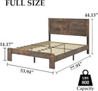 Full Size Bed Frame, Rustic Vintage Platform Bed Frame with Wood Headboard and Footboard, 12 Wood Slats Support, No Box Spring Needed (Dark Brown, Full)