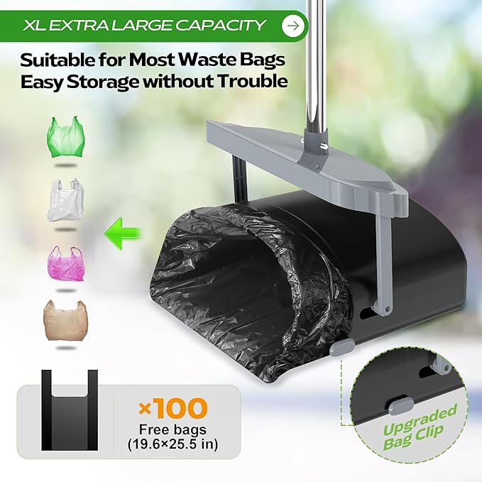 UPSKY Dog Pooper Scooper Swivel Bin & Rake Kit with 100 Waste Bags,33.4" Stainless Steel Long Handle Heavy Duty Pet Poop Shovel for Large Medium Small Dogs, Odor-Proof Lid for Yard/Lawn/Outdoor Use