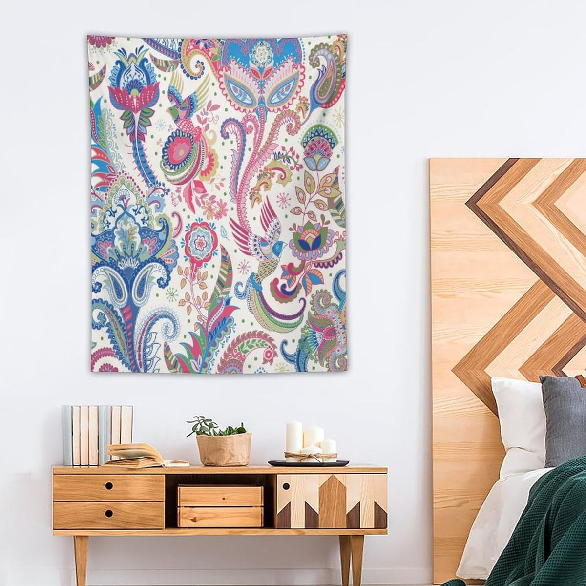 ICMOLYYENLO Boho Green Leaves Tapestry, Mid Century Abstract Tropical Palm Leaves Modern Minimalist Geometric Wall Hanging, Neutral Home Decor Art for Living Room Bedroom Dorm 30x40 Inch