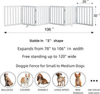 ZJSF Freestanding Indoor Dog Gate for House Foldable Wood White Puppy Gate for Doorways Pet Gate for Stairs Extra Wide Pet Fence 32" Height 6 Panels