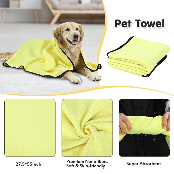 7 Pcs Dog Washing Kit: Shampoo Brush, Hair Brush, Washing Gloves, Dog Towel | Dog Brush for Shedding, Toothbrush, Large Towel, and Dry-wet Separation Bag, Dog Bath Grooming Kit, Dog Bath Supplies