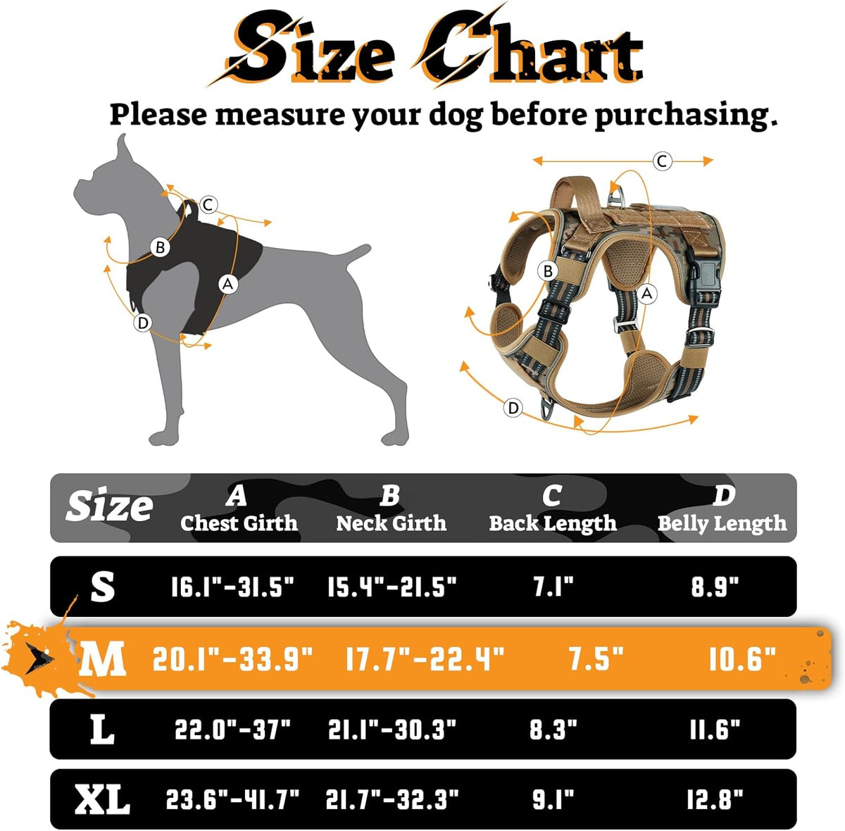 rabbitgoo Dog Harness Medium Sized No Pull, Tactical Service Pet Vest with Molle and Control Handle, Adjustable and Reflective Military Harness for Easy Walking and Training, Desert camo, M