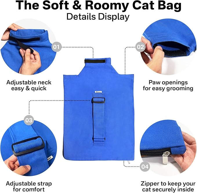 Cat Carrier Pouch, Bonding Care & Stress-Free Calm, Soft Cat Carrier Bag for Adult Cats 10–20 lbs, Restraint Bag for Vet Visits, Grooming & Everyday Care – Klein Blue