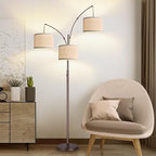 Dimmable Floor Lamp - 3 Lights Arc Floor Lamps for Living Room, 1000LM Modern Tall Standing Lamp With Beige Shades, Mid Century Tree Floor Lamp for Bedroom Office, 3 LED Bulbs Included - Brown