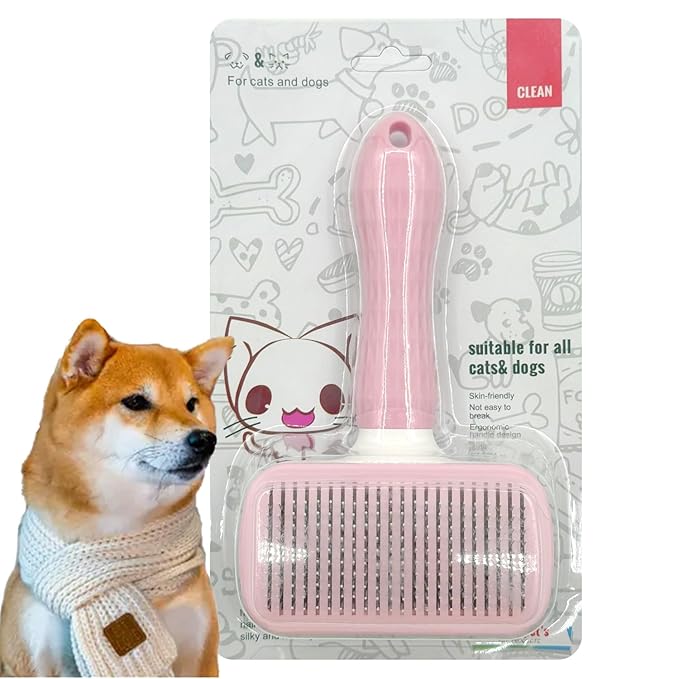 Self Cleaning Slicker Brush, Dog Cat Bunny Pet Grooming Shedding Brush, Easy to Remove Loose Undercoat, Pet Massaging Tool Suitable for Pets with Long or Short Hair (Baby Pink)