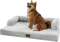 Orthopedic Dog Beds for Large Dogs, Waterproof Dog Beds, Memory Foam Dogs Couch Beds, Comfy Bolster Pet Bed with Removable Washable Cover, Nonskid Bottom (Large,Grey White)