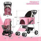 Magshion Foldable Pet Stroller, 3-in-1 Dog Travel Jogger with Detachable Carrier, Cup Holder, Storage Basket, Folding Carrier for Small/Medium Dogs & Cats Up to 33 lbs, Pink