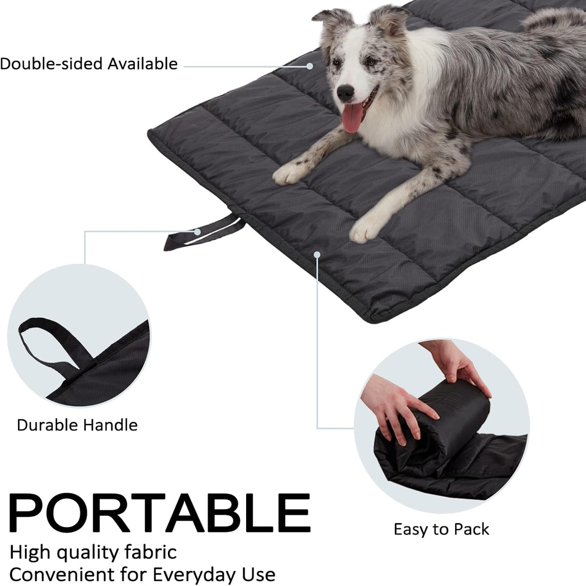 BDEUS 51x35In Extra Large Size Outdoor Dog Bed, Waterproof & Portable Camping Travel Pet Mat, Easy to Clean, Washable Odor Resistant Pet Cooling Pad (Black)