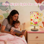 Flower Table Lamp for Girls Bedroom, Boho Pink Flowers Toddler Nursery nightlight, 3 Color Brightness, Pink Lamp, Bedtime Reading Light, Christmas Gifts for Girls