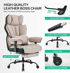 Big and Tall Office Chair 400lbs Wide Seat,High Back Gaming Chair with Foot Rest, Ergonomic Reclining Executive Office Chair Lumbar Support,Leather Computer Chair Adjustable Arm(Black Beige)