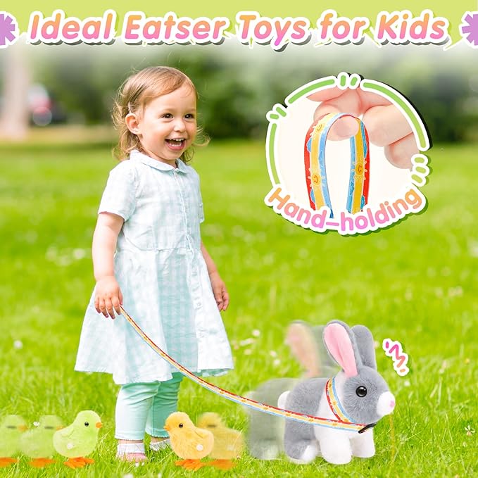 Tagitary Plush Bunny Toy for Kids,Easter Interactive Realistic Bunny with Leash,Golden Egg and Wind Up Toy,That Hopping,Ears Wiggling,Twitching Nose,Rabbit Toys Easter Stuffers Gift for Toddlers
