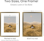Homeforia 8.5x11 Picture Frame Bronze, High End Metal Brass Frame 8.5 x 11 with Mat 6 by 8 Photo, 11x8.5 Frames Matted to 6x8 Print, 8.5by11 Wall or Tabletop Frames, Tempered Glass, Wall Kit, Set of 1