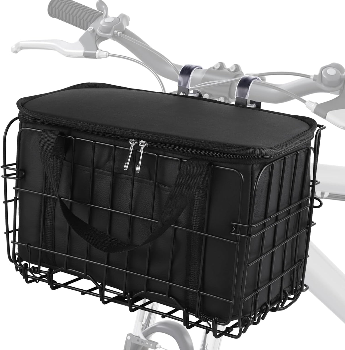 Aodaer Bike Basket with Removable Liner Bag Cargo Net Large Folding Bike Basket Quick Release Metal Ebike Basket Bicycle Storage Basket for Carrying Fruit & Grocery Pets Dogs