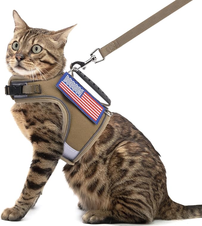 PUPTECK Soft Mesh Cat Vest Harness and Leash Set Puppy Padded Pet Harnesses Escape Proof for Cats Small Dogs Rabbits Bunny, Tactical Yellow, XL