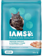 IAMS Proactive Health Indoor Weight Control & Hairball Care Adult Dry Cat Food, Chicken & Turkey Recipe, 22 lb. Bag