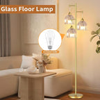 Modern Floor Lamp for Living Room Bedroom-3 Light Gold Floor Lamp with Glass Lampshape, Flower Tall Lamp Glass Standing Lamp Tree Floor Lamps for Living Room Bedroom,Corner