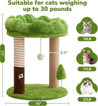 WOOCHPET Small Cat Tree with Perch Cat Bed and Removable Cover 23 inch Tall Cat Tower with 2 Scratching Sisal Scratching Posts and Cat Toys for Kittens and Adult Cats（Green）