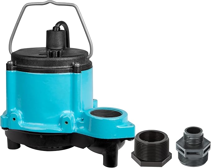 Little Giant 6-CIM-R 115-Volt, 1/3 HP, 2750 GPH Manual (No Switch) Submersible Sump Pump for Sump Systems and General Dewatering, 10-Ft. Cord, Blue, 506271