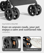 Pet Stroller with 4 Wheels for Small/Medium Pets, Portable Travel Foldable Carrier Jogger for Dog Cat Puppy Kitty, Rear Wheel Breaks, Storage Basket, Visible Mesh with Weather Cover (Black)