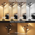 QiMH LED Floor Lamp for Living Room, Modern Dimmable Standing Lamp with 4 Color Temperature,Remote and Touch Control, Tree Floor Lamp for Bedroom with 3 Rotatable Lights Bright Stand up Lamp, Black