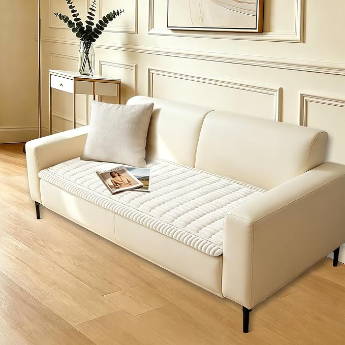 Waterproof Couch Cover for Dogs Washable,Nonslip Fuzzy Durable Pet Friendly | Soft Slipcovers for 3 Cushion Sofa Cover,Plush Thick Protector Fits Mat Bed Leather & Fabric Couches (White 27.6"x82.7")