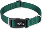 Hyhug Pets Solid Color Classic Regular Heavy Duty Basic Collar for Large Breeds Dogs Daily use, Unique Design Adjustment Triglide Slide Can Attached Name Tag Accessories. (Large, Dark Green)