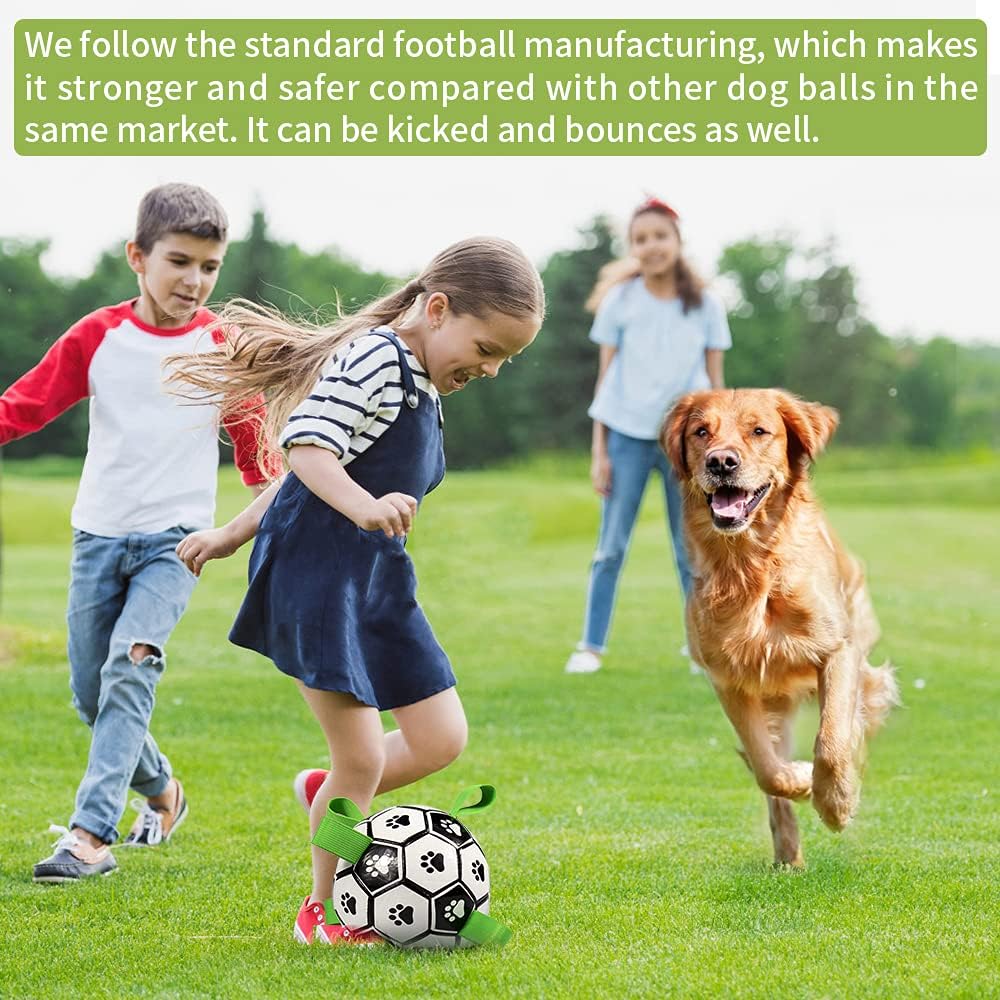 QDAN Dog Toys, Soccer Ball with Straps, World Cup Interactive Toys for Tug of War, Puppy Birthday Gifts, Water Toy, Durable Dog Balls for Medium Large (8 Inch)