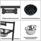 9 Height Adjustable Dog Bowl Stand with Two 1.7L Stainless Steel, Slow Feeder Bowls and Nonslip Pad, Perfect for Medium and Large Dogs
