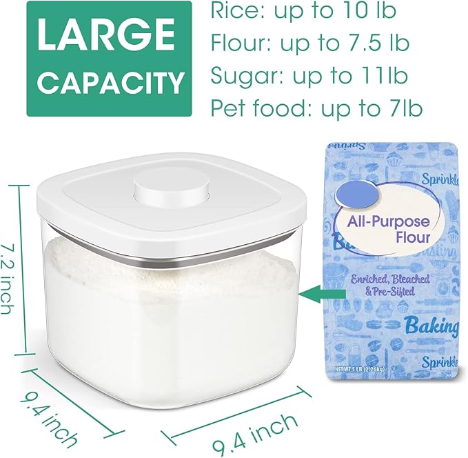 Airtight Rice Container 10 Lbs, Clear Plastic Food Storage Container Bin For Flour Sugar, Dry Food Holder with Easy Locking Lid for Kitchen Pantry Organization and Storage