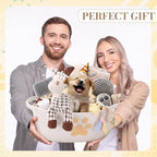Zopeal 17 Pcs Summer Puppy Gift Set, Dog Toy & Essentials Bundle with Chew Toys, Poop Bag Dispenser, Grooming Brush, Training Bell, Blanket & Rope Basket(Beige,Sheep)