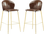 Christopher Knight Home Kira Indoor Upholstered Barstool with Metal Frame Set of 2, Bar Chairs Kitchen Stools, Comfy Faux Leather Bar Seating for Island Kitchen, 29.5''Seat Height, Dark Brown+Gold
