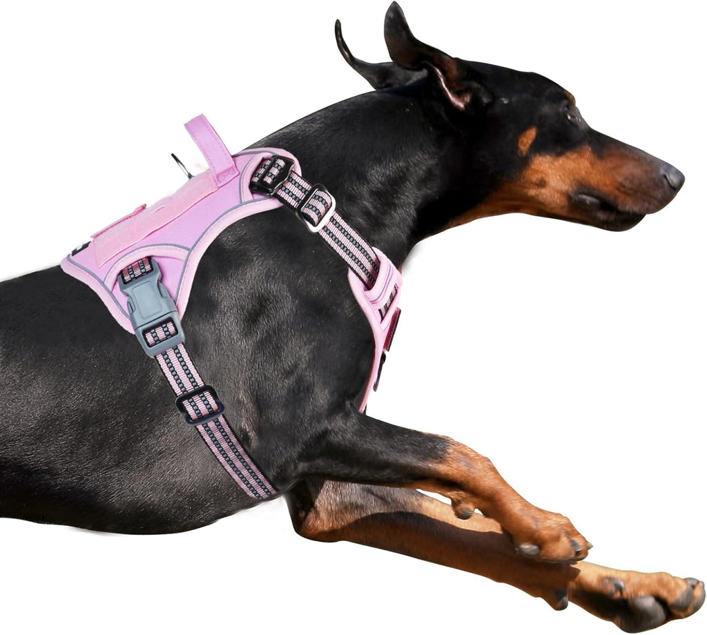 BUMBIN Tactical Dog Harness for Large Dogs No Pull, Famous TIK Tok No Pull Puppy Harness, Fit Smart Reflective Pet Walking Harness for Training, Adjustable Dog Vest Harness with Handle Pink L