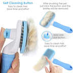 Generic Pet Grooming Brush, Blue - Self Cleaning Hair Brush for Dogs and Cats, Removes Loose Undercoat, Bristles with Massage Particles, Ergonomic Handle, For Long or Short Hair Breeds