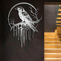 Crow Metal Wall Decor, Raven Wall Art, Large Gothic Raven Decor Hangings, Bird Wall Decor, Metal Tree Branch Decor, Ravens Sign, Raven Art for Living Room (Silver, 47"x38" | 120x96cm, metal wall art)