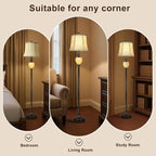 Vintage Floor Lamp with Nightlight, 64" Tall Lamp with Beige Faux Silk Shade, Rotary Switch, Farmhouse Design Brown Standing Lamp for Living Room Bedroom Office Dining Room Corner (LED Bulb Included)