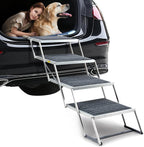 20" Extra Wide Dog Ramp, 4-Step Foldable Pet Stairs with Non-Slip Carpet - Lightweight Aluminum for SUV/Truck/Car & High Beds - Supports Large Dogs up to 200Lbs